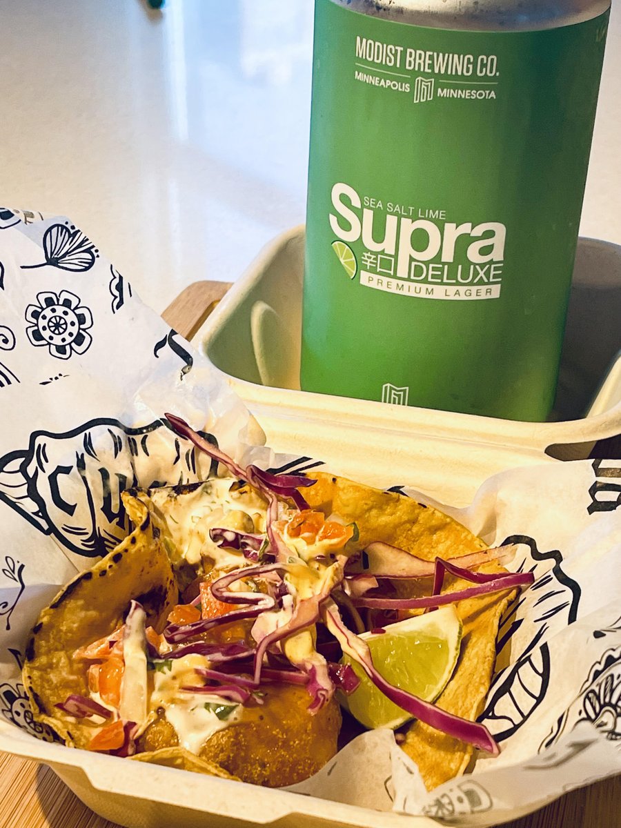 Bitter Minnesota Mashup:  We ran to and grabbed a Cuchillo Minnesota Walleye Taco, took it to Modist Brewing Company, and bumped up against Supra Deluxe Sea Salt Lime Premium Lager.  #bittertours #northloopmpls #mncraftbeer #mnbrewery