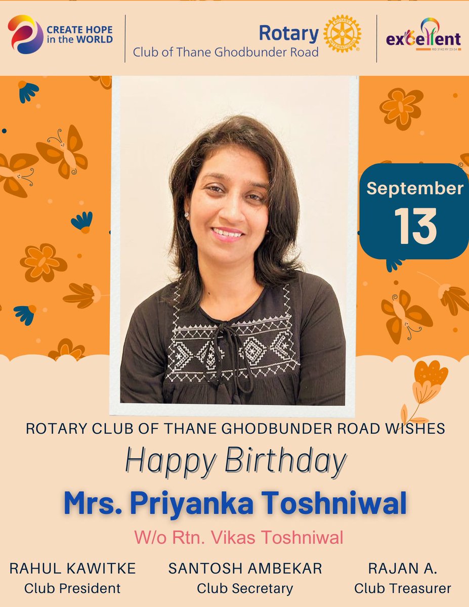 Happy Birthday, Mrs. Priyanka Toshniwal!🎉🎂
May your day be filled with love, laughter, and unforgettable moments. 
#rotary #ghodbunderroad #thane #ghodbunder #rotaryinternational #rotaryclub #district3142 #leaders #rotaryindia #excelletrotary #excellent #wearepeopleofaction