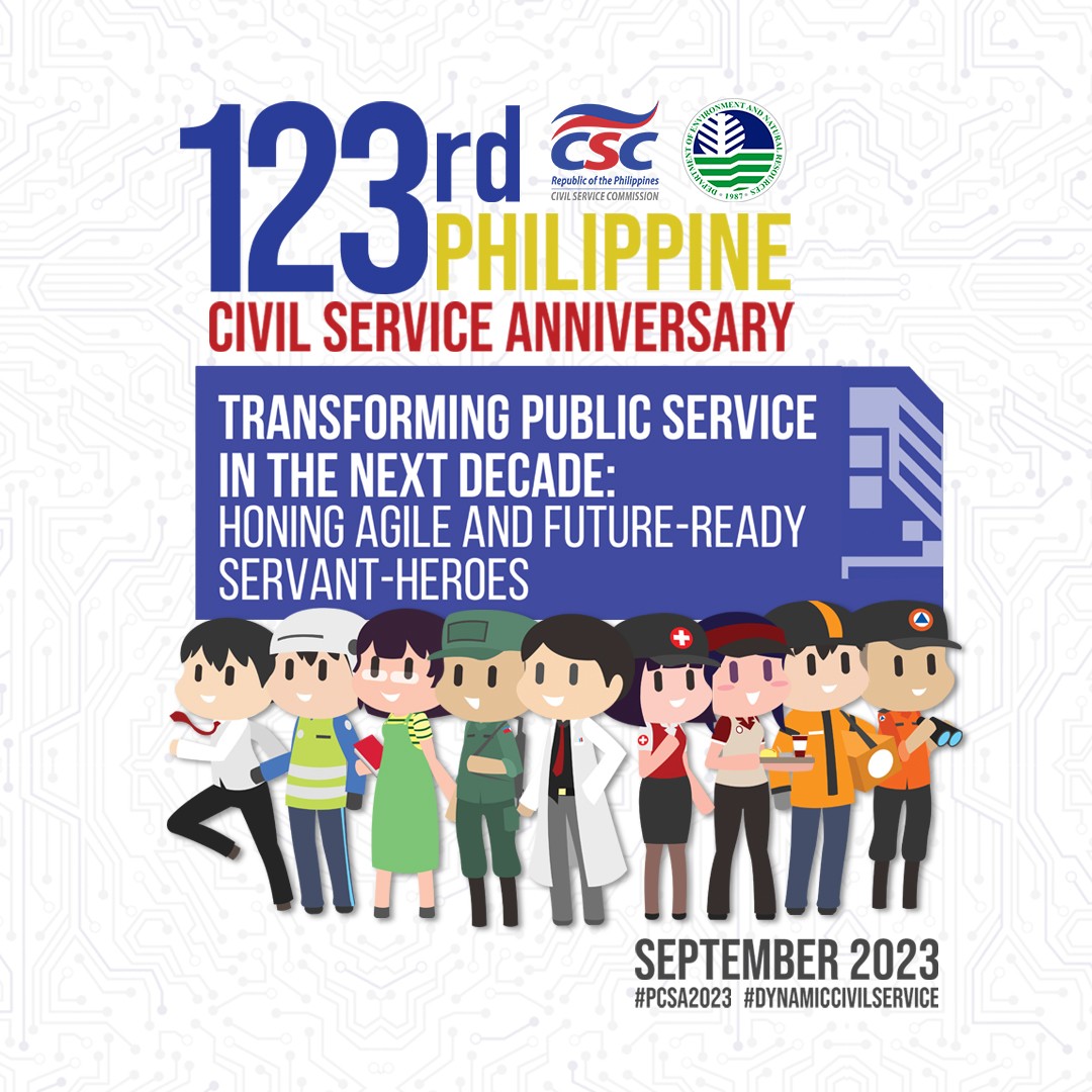 DENROfficial's tweet photo. The DENR joins the nation in the observance and celebration of the 123rd PH Civil Service Anniversary w/ the theme, "Transforming Public Service in the Next Decade: Honing Agile and Future-Ready Servant-Heroes."
#PCSA2023
#EnvironmentForLife
#DynamicCivilService https://t.co/Svjw23774A