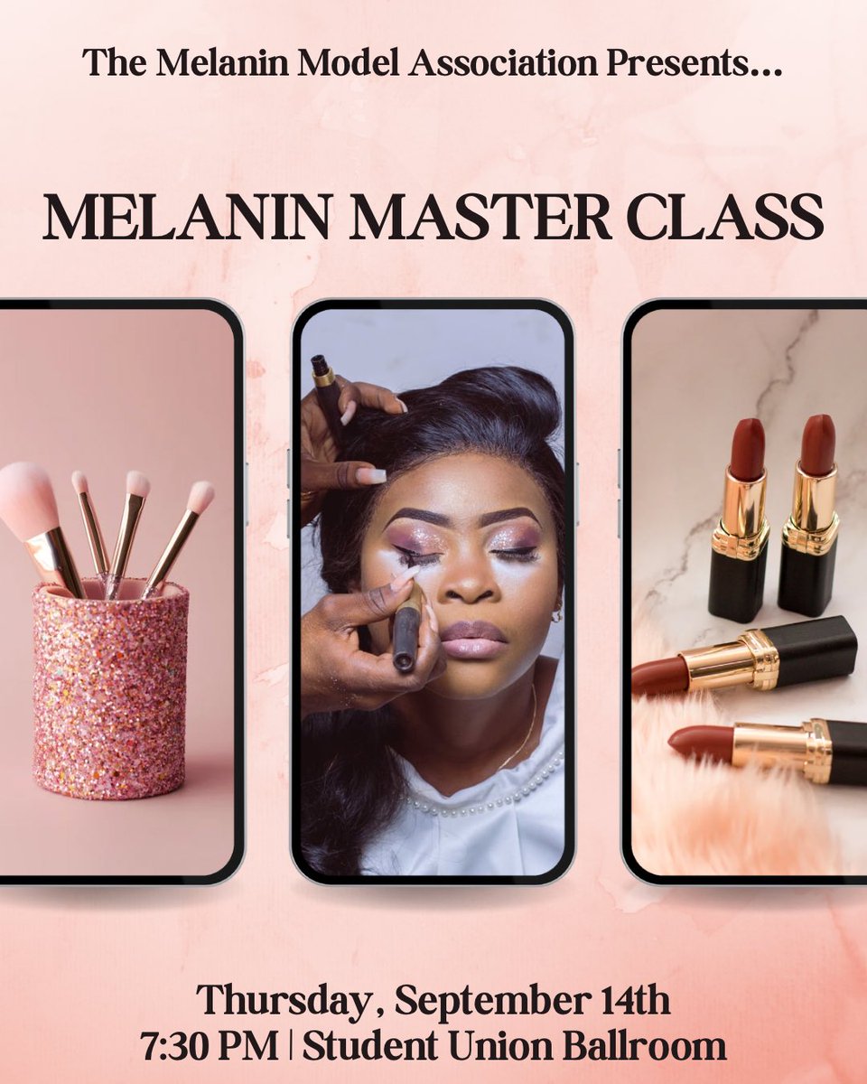 Hey beauty lovers, are you looking to brush up on your beauty skills and learn a few essential beauty tips to add to your routine? Then please join us this Thursday, September 14th at 7:30PM in the Student Union Ballroom!