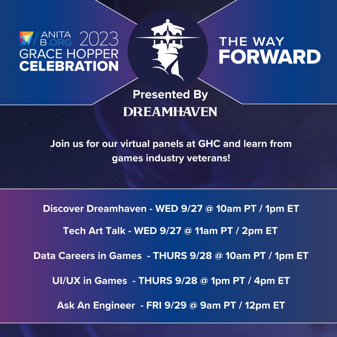 Join us virtually at Grace Hopper Celebration '23! We're proud to be a part of the world's largest gathering of women technologists. It’s the way forward! 
dreamhaven.com/news/grace-hop…
 #ghc #careerfair #womenintech #anitaborg
@AnitaB_org