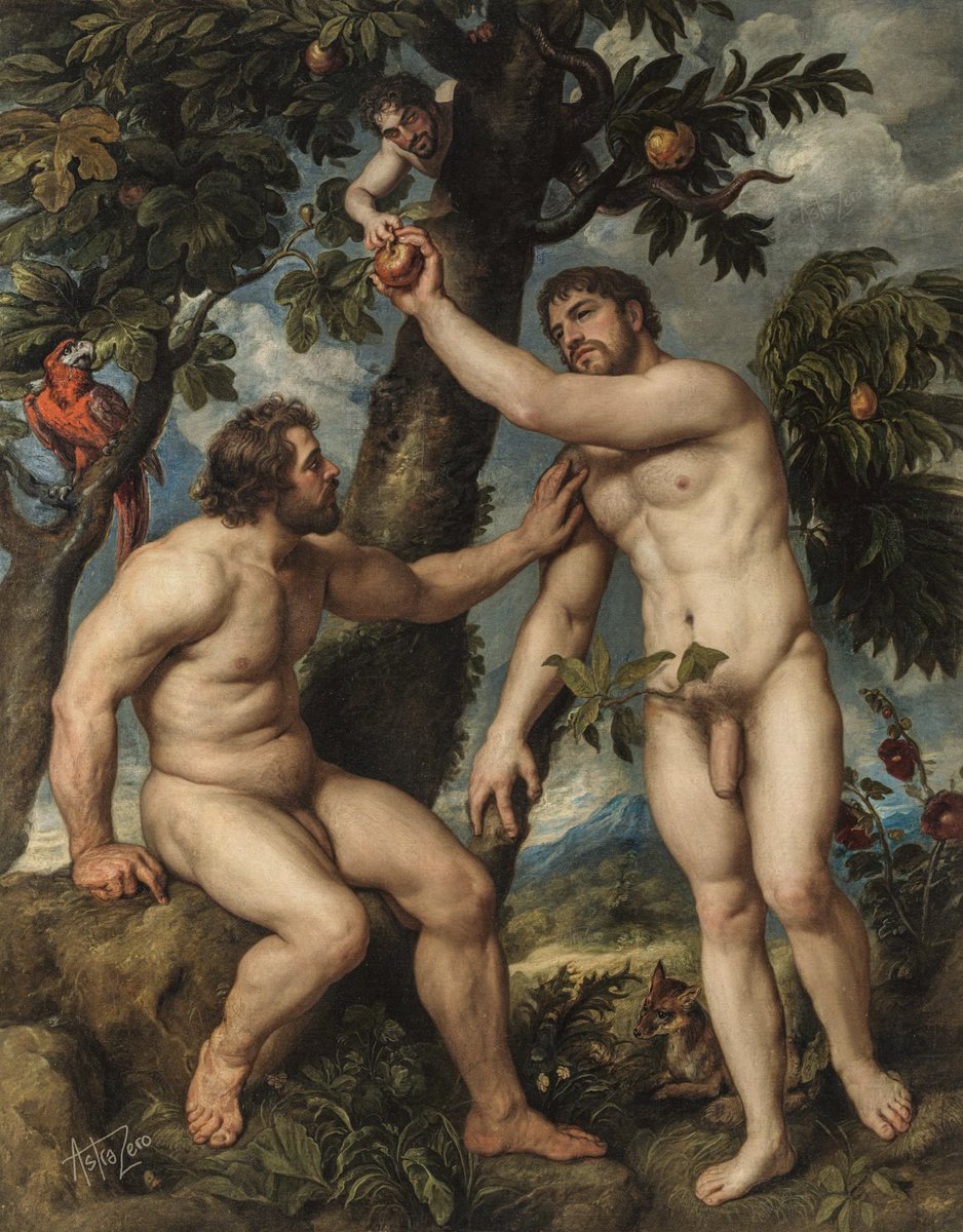 astrazero's tweet image. Temptation of Adam &amp;amp; Steve -  My slight revamp of, Adam and Eve, by Peter Paul Rubens, 1628