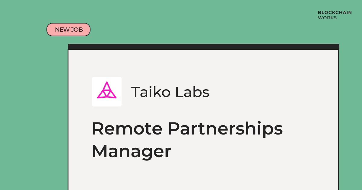 Job Opportunity 🔥

💼 Remote Partnerships Manager
🏢 Taiko Labs
💰 Flexible salary
🖥️ Work with Ethereum &amp; Business Development

Check out the details and apply now 👇
blockchain.works-hub.com/jobs/remote-pa…

#remotework #remotejobs #ethereum