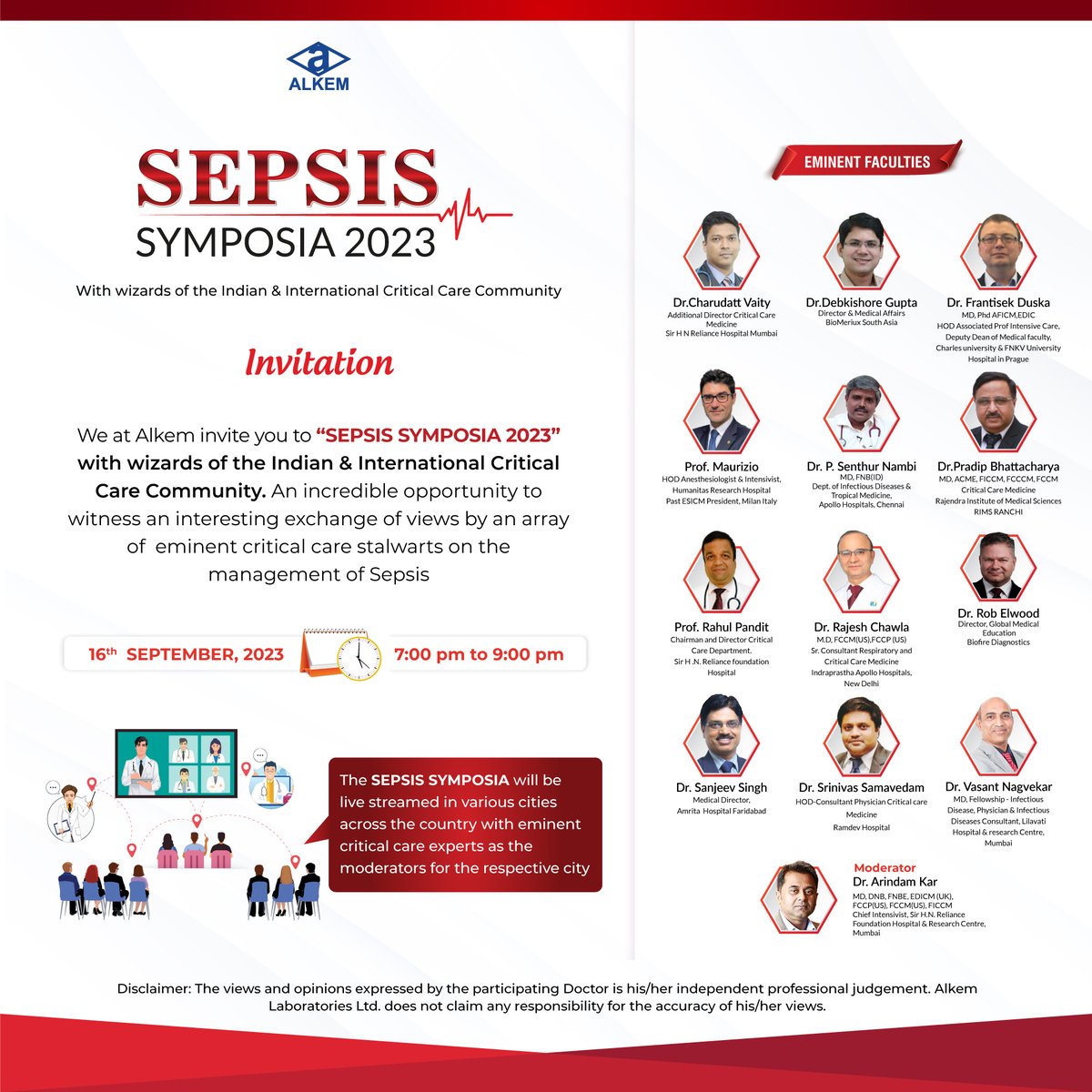Alkem_Lab's tweet photo. On the occasion of #WorldSepsisDay, #Alkem partners with an array of eminent Indian & International stalwarts of the Critical Care Community for #SEPSIS SYMPOSIA 2023- An interesting exchange of views on the management of #Sepsis.
#SpotSepsis #Savelives #SepsisAwarenessWeek https://t.co/JYTkHuoOXl