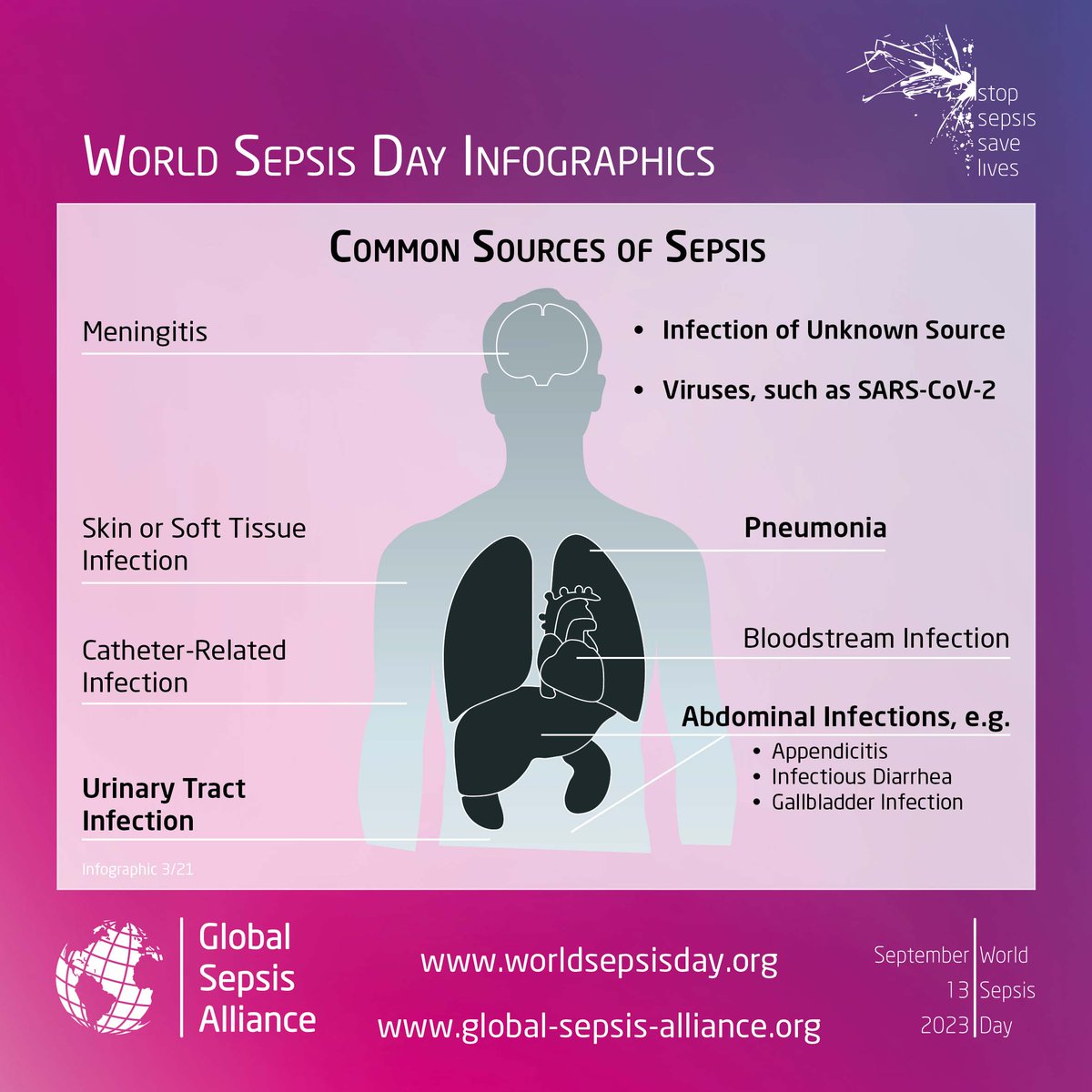 Today is World Sepsis Day. Sepsis is a serious health issue. The incidence of sepsis is increasing globally but can be managed with good general hygiene in all healthcare settings, improvements in sanitation and nutrition and delivery of clean water and vaccination programs. <a href="/WHO/">World Health Organization (WHO)</a>