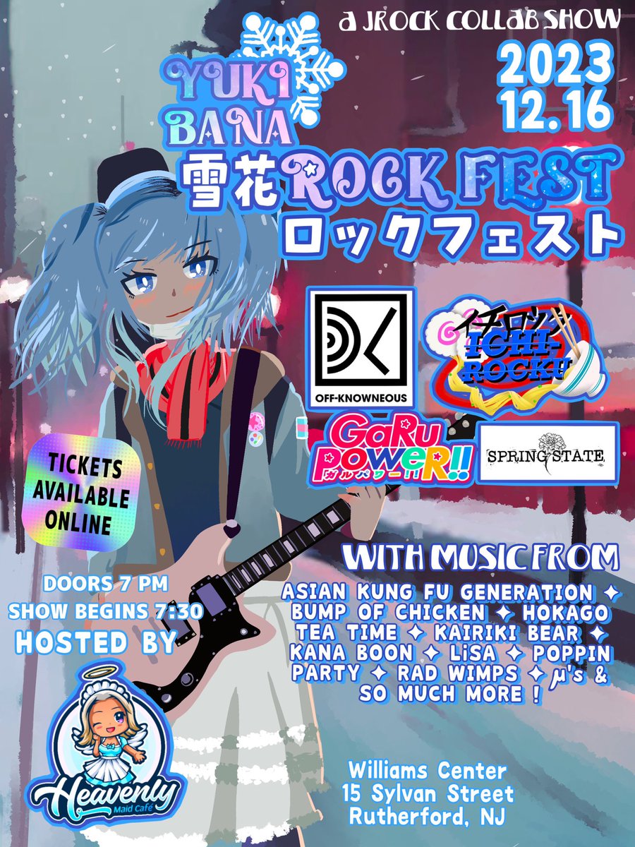 garupower_us's tweet photo. Are you ready for a show to warm up the winter? We’re so excited to share that we’ll be performing at Yukibana Rock Fest!❄️

There’s also gonna be vendors and a cosplay photobooth, so make sure you pick up a ticket! Presale is $15 before 10/1! https://t.co/PsOnb9dhHh