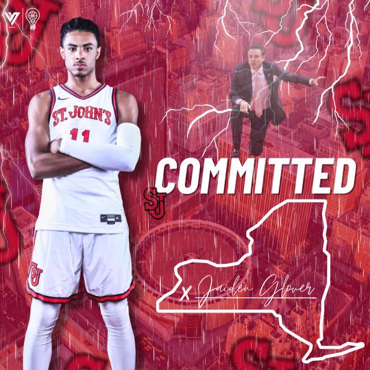 ⭐️⭐️⭐️⭐️ Jaiden Glover’24 @JaidenGlover of @tps_hsbb & @RiversideHawks has committed to St. John’s University #sjubb 🔴⛈️ 🖼️ by @conrad_hoops