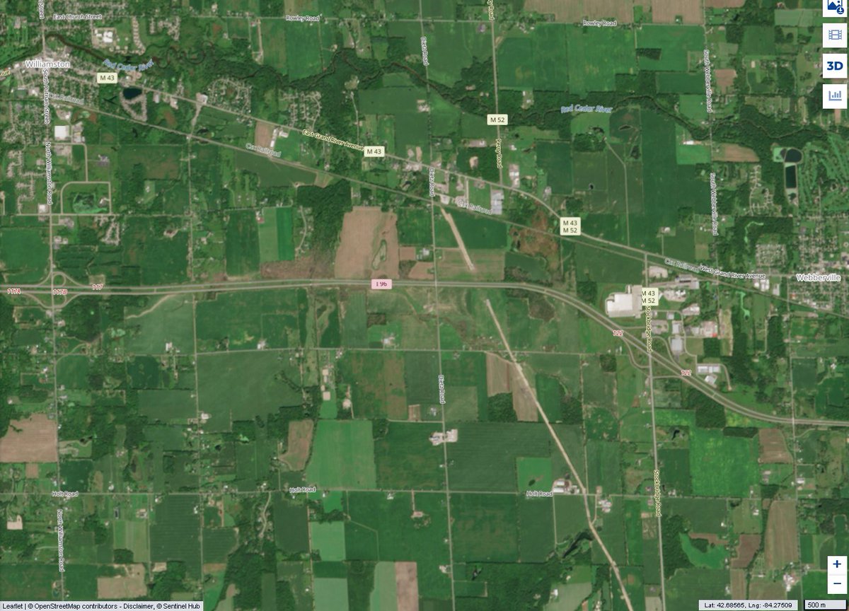 Before and after images of the August 24 EF-2 tornado that impacted areas from Williamston to Webberville in Ingham County. Image credit: European Space Agency (ESA), produced from ESA remote sensing data with imagery processed by the Copernicus Data Space Ecosystem. #wmiwx