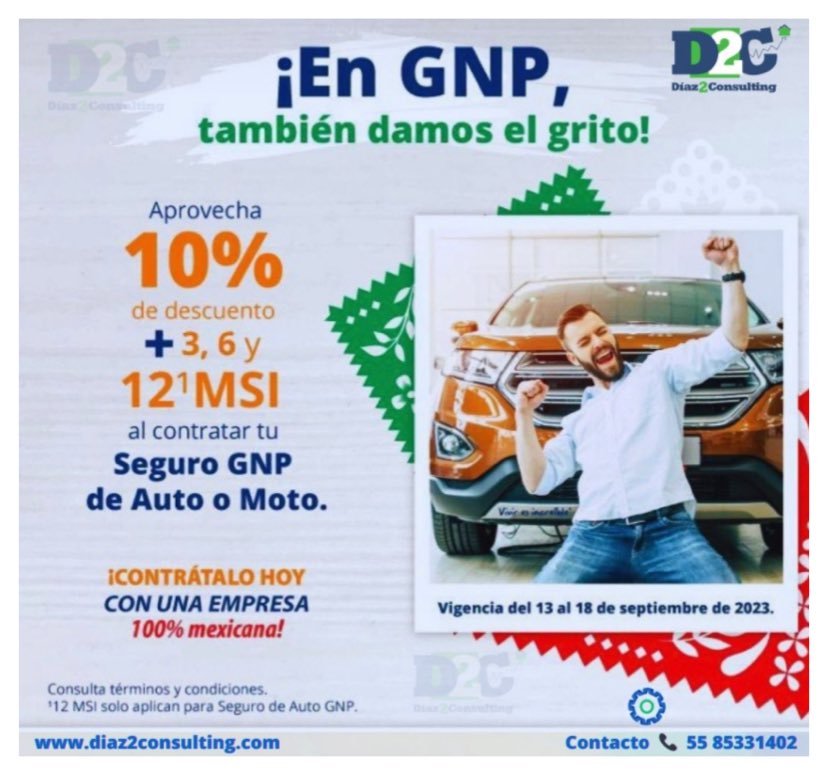 diaz2consulting's tweet photo. En estas Fiestas Patrias conduce seguro y libre de preocupaciones, garantiza tu tranquilidad y la de tus seres queridos contra los principales riesgos a los que están expuestos...
#D2CEnTuAuto #seguros #auto #patrimonio #riesgos #accidentes #robos #protección #tranquilidad #Segu https://t.co/wStM2xxAgT