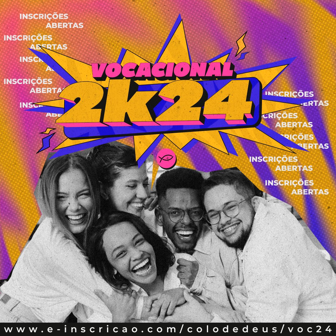 colodedeus's tweet photo. VOCACIONAL 2K24! ❤️‍🔥

o #vocacional é um tempo de conhecimento e amadurecimento em si e no carisma 🔥

é a oportunidade de você responder ao #chamado de Deus!🤩

se o seu coração arde pelo carisma, clica aqui no link e se inscreve para o #vocacional2024 💖

https://t.co/1wCWeo8Isu https://t.co/m17pl9Cbwt