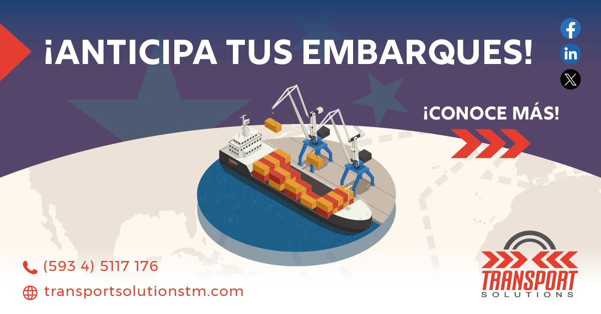 TSTMSA's tweet image. 🗣️ Anticipa ya tus cargas, tanto para contenedor como para consolidados.
Contáctanos y cotiza, nuestros asesores esperan tu llamada. 📞😃

📧 info@transportsolutionstm.com
💬 Chat en línea
☎️ (593 4) 5117 176

#TransportSolution