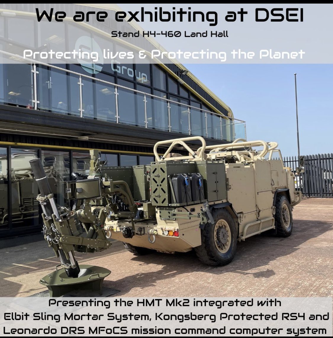 Visit our stand H4-460 to view in person our HMT Mk 2 integrated with Elbit Systems Sling Mortar, KONGSBERG Protector RS4 and Leonardo DRS MFoCS mounted computer system. #dsei2023