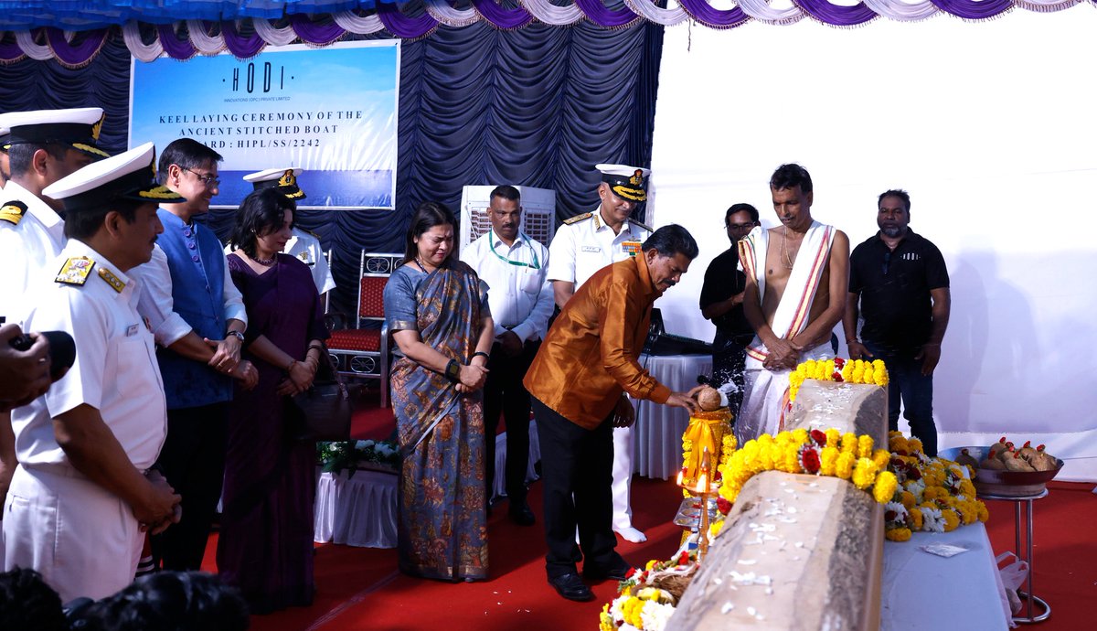 indiannavy's tweet photo. Reviving #India's Maritime Legacy
#StitchedShip Keel laying ceremony held on #12Sep 23.
Presided by Smt @M_Lekhi MoS for Culture & External Affairs, in the presence of Adm R Hari Kumar, #CNS & Mr @sanjeevsanyal, Member Economic Advisor Council to the PM.
https://t.co/7xA5DWdh3D https://t.co/f345omKN38