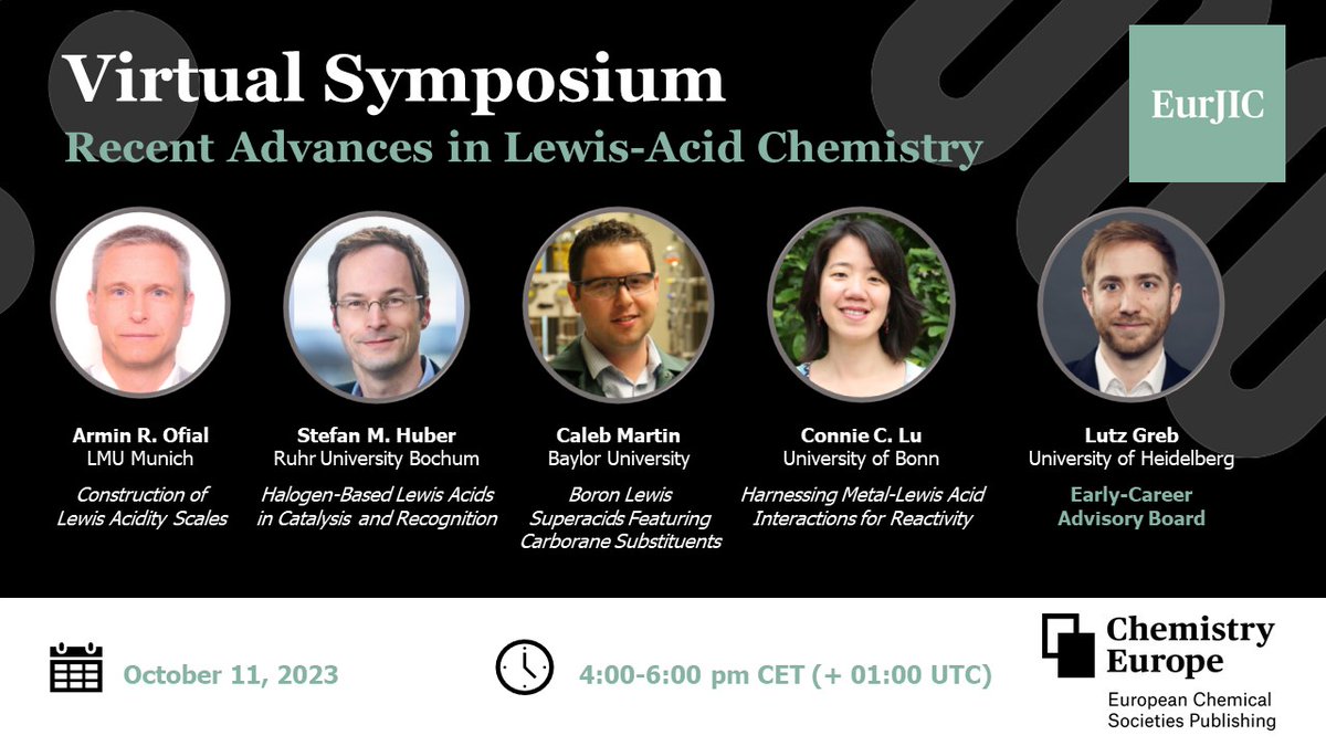 We invite you to join our Virtual Symposium on October 11, moderated by @GrebGroup, in which four experts will present and discuss exciting aspects of modern Lewis-acid Chemistry. Do not miss this opportunity, registration is open! 👇 attendee.gotowebinar.com/register/17779…