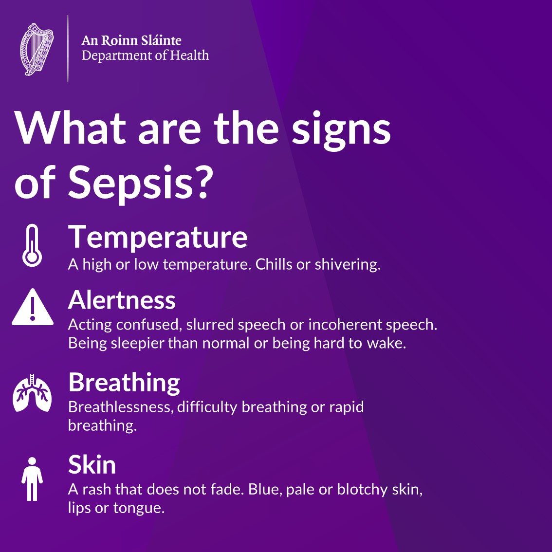 Sepsis is a serious complication of an infection. Most cases of infection lead to a full recovery if it's identified and treated quickly.

This #WorldSepsisDay, familarise yourself with the symptoms of Sepsis.