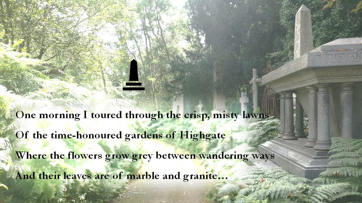 From A Morning Tour of Highgate, a poem inspired by my visit to Highgate Cemetery. It's a nature reserve too and the leaves and vines try to compete with the monuments. It's really beautiful.

#poem #poetrycommunity #poetrycommunity #writingcommunity #highgate #highgatecemetery