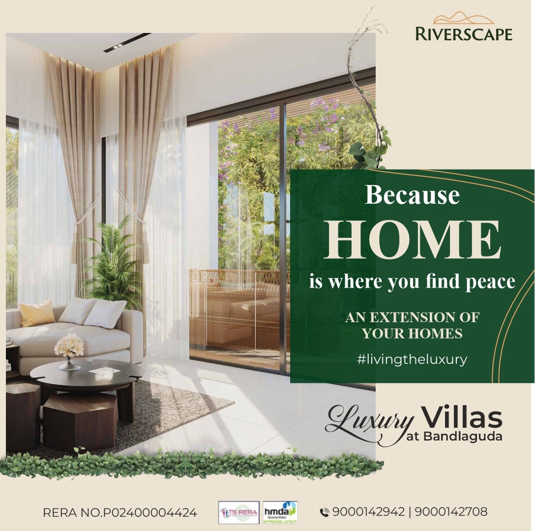 Discover the tranquility of home at Riverscape, an extension of your dream lifestyle. Your oasis of peace awaits! ✨

🌊 Riverside Living 🏰 Luxury Villas 🏞️ Nature's Retreat 📜 RERA NO: P02400004424 🏠 Bandlaguda Bliss 🌐 riverscapehomes.com

#RIVERSCAPE #LuxuryLiving