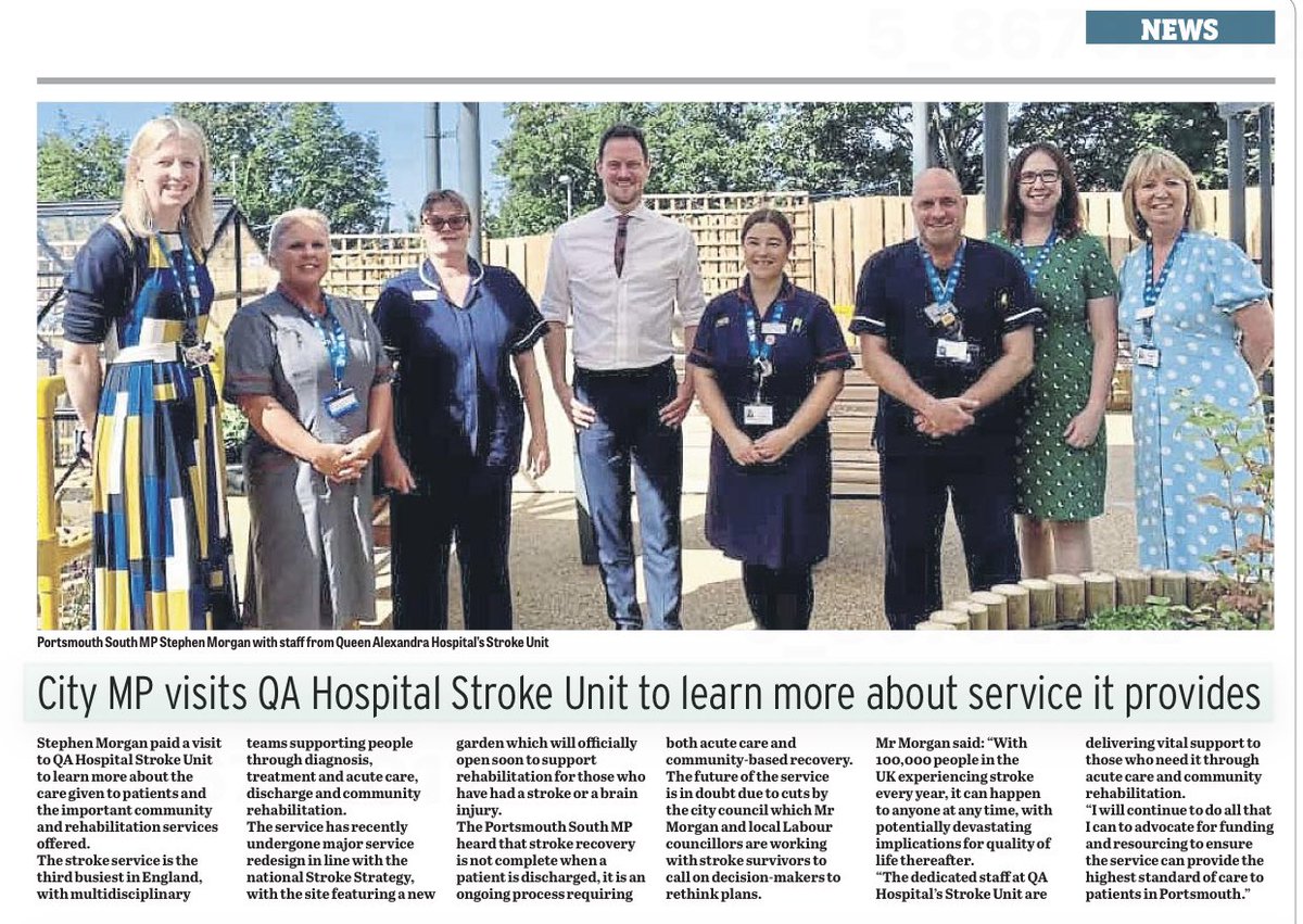 I will continue to do all that I can to advocate for funding and resourcing to ensure stroke recovery services can provide the highest standard of care to patients in Portsmouth👇🏻