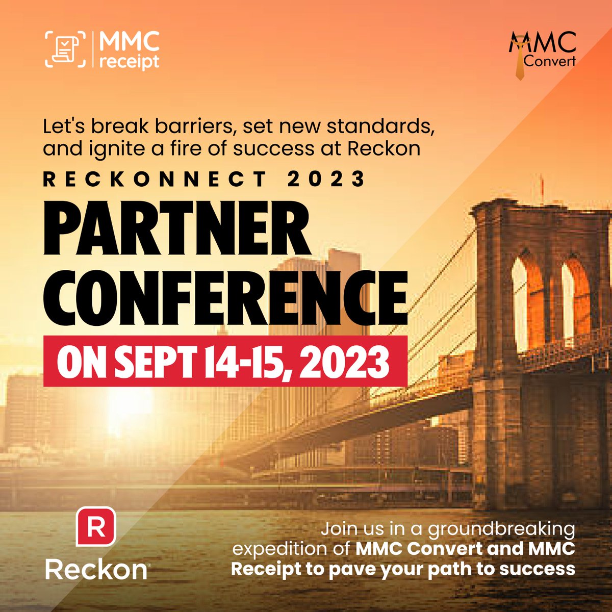mmcconvert's tweet image. Join us on a Remarkable Journey Towards Success!

 At the Reckonnect 2023 Partner Conference, happening on September 14-15, 2023, we invite you to be a part of an incredible expedition. 

#Reckonnect2023 #ReckonOne #MMCConvert #MMCReceipt
