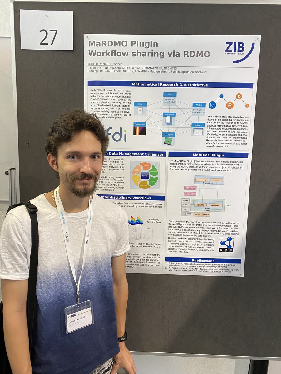 MaRDI - @mardi@nfdi.social (@mardi4nfdi) on Twitter photo 2nd day at #CoRDI: How to integrate a #Knowledgegraph into research data management organizer <a href="/rdmorganiser/">Research Data Management Organiser</a> for computational workflows? Meet Marco Heidelbach (<a href="/ZuseInstitute/">Zuse Institute Berlin</a>) at poster 27. #NFDIrocks 2nd day at #CoRDI: How to integrate a #Knowledgegraph into research data management organizer <a href="/rdmorganiser/">Research Data Management Organiser</a> for computational workflows? Meet Marco Heidelbach (<a href="/ZuseInstitute/">Zuse Institute Berlin</a>) at poster 27. #NFDIrocks