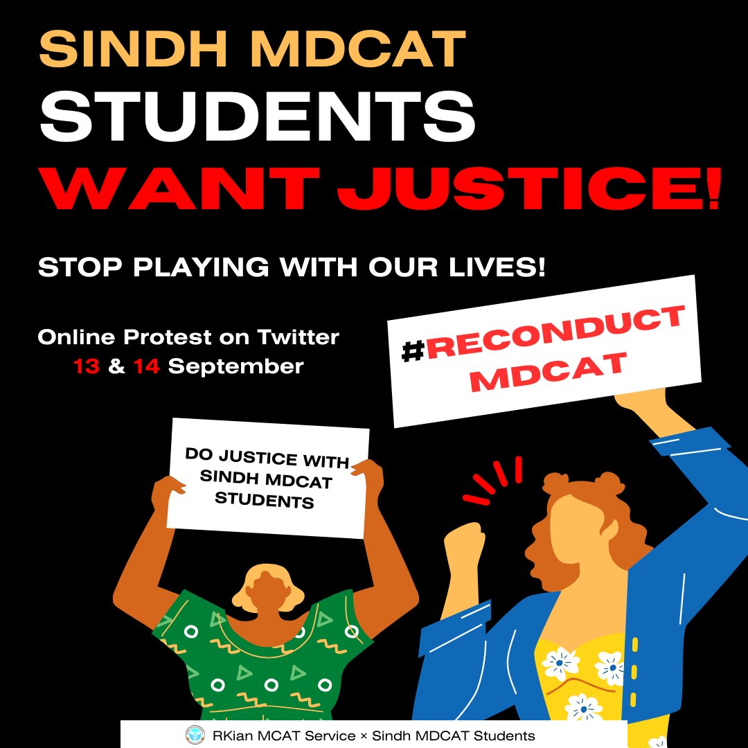 rkianservice's tweet photo. 🚨 CALL TO STUDENTS: JOIN THE ONLINE PROTEST FOR #ReconductMDCAT2023 in Sindh!

💔 Question paper leak &amp; answer key errors by JSMU jeopardize our future.

📢 Demanding:

Fair re-conduct.
Transparency.
Accountability.

#ReconductMDCAT #ReconductMDCAT2023 https://t.co/9inQiVN7gY