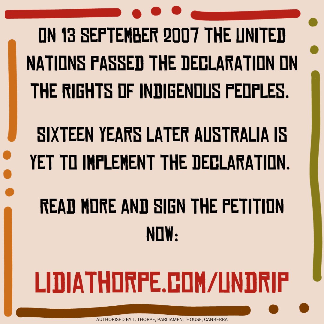 Sign the petition now: lidiathorpe.com/undrip It is time for the Labor Government to implement the United Nations Declaration on the Rights of Indigenous People!