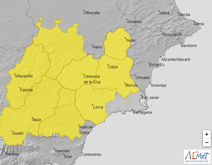La <a href="/AEMET_Murcia/">AEMET_Murcia</a> emite aviso por lluvia (hasta 15 litros por metro cuadrado en una hora) y tormentas para esta tarde y noche. 

🔗noticias.112rmurcia.es/?1MRtt