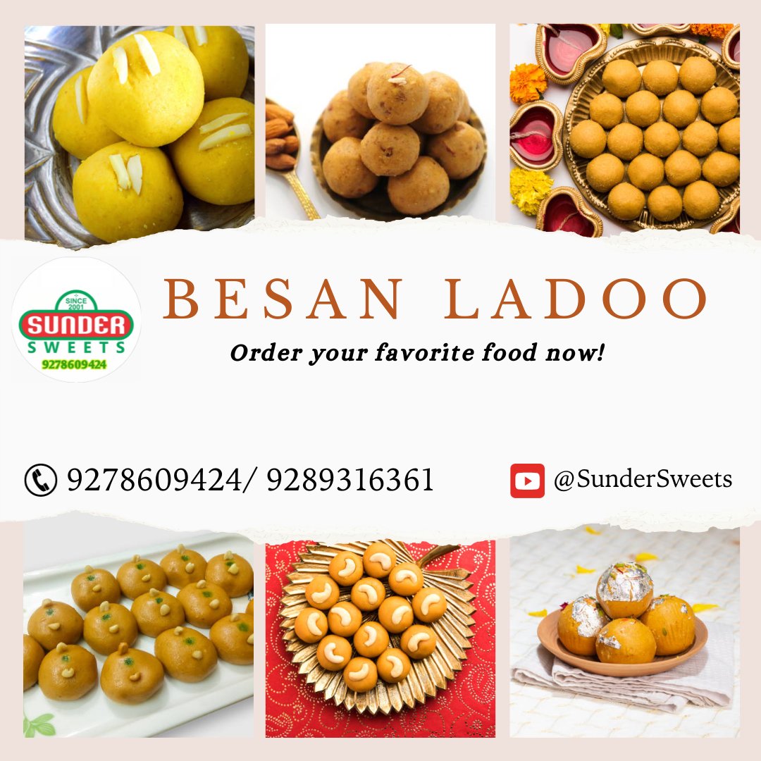 sundarsweetscom's tweet photo. BESAN LADOO:
"Order your favorite food now!"
For Order
Call now: +91 9289136361
Visit our YouTube channel: https://t.co/GrnmSePK4e
 #besanladdoo #aloosamosa #chanabadamladoo #paneer #paneerpakoda #mathurapeda #Dietmixture #chanajorgaram #sweetfancybox #sakkarpare #business https://t.co/pDwP5rrfUG