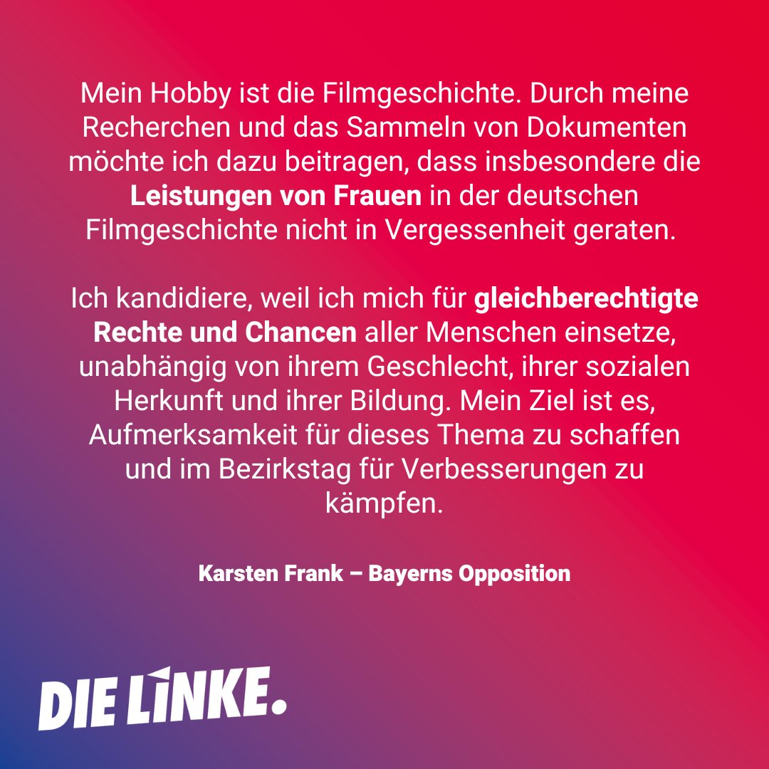 Karsten Frank, Direktkandidat München-Schwabing
54, Lehrer

​#linke #bayernsopposition #umsteuern
