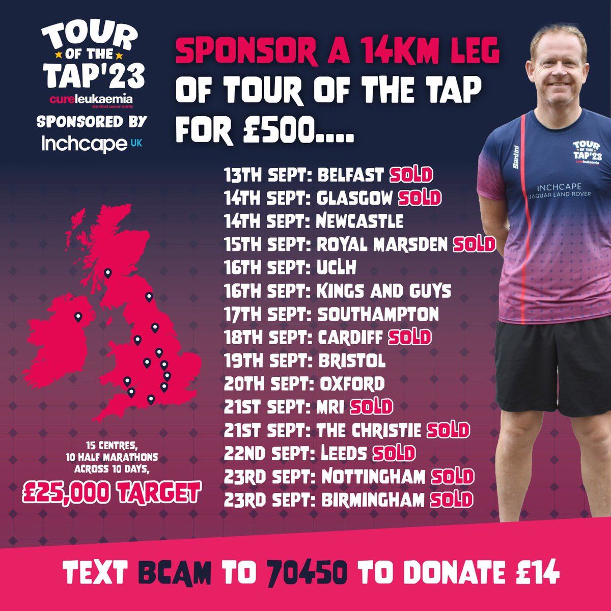 Today is the day 🏃🏻‍♂️ @CureLeukaemia CEO @Mc73James takes on the Tour of the TAP . Starting from #Belfast City Hospital,working his way round the UK raising funds for blood cancer patients. 15 TAPcentres , 10 days, 1 goal ❤️ justgiving.com/campaign/touro… #BloodCancerAwarenessMonth