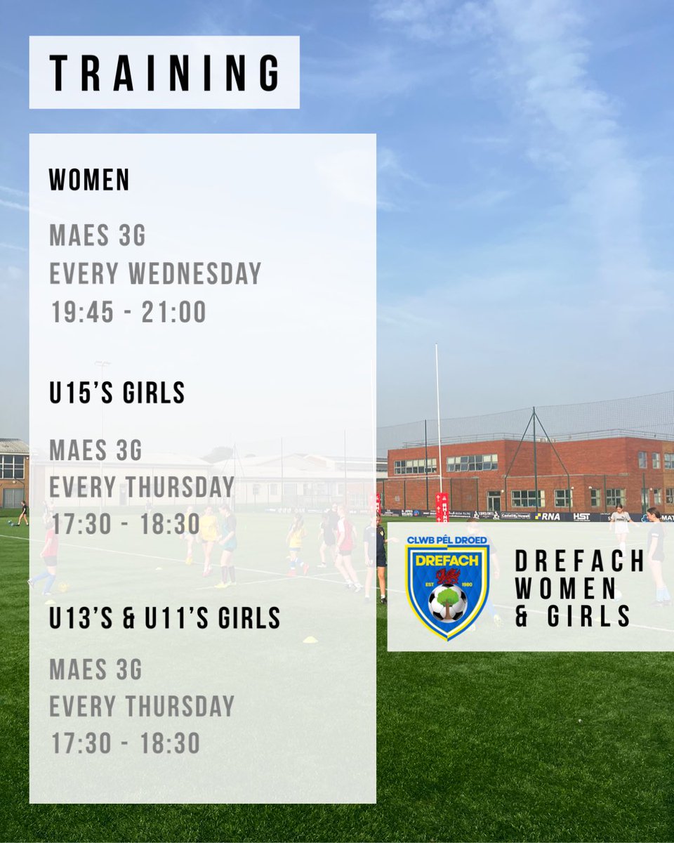 𝗝𝗢𝗜𝗡 𝗨𝗦 | 𝗬𝗠𝗨𝗡𝗪𝗖𝗛 𝗔 𝗡𝗜🤝🏻

We kick start our week of training tonight for our 𝐬𝐞𝐧𝐢𝐨𝐫 𝐰𝐨𝐦𝐞𝐧’𝐬 team, followed by sessions being run tomorrow for our 𝐔𝟏𝟓’𝐬, 𝐔𝟏𝟑’𝐬 &amp; 𝐔𝟏𝟏’𝐬. 

🟡🔵 | #WeAreDrefach #NiYwDrefach

<a href="/CPDDrefach/">Clwb Pêl Droed Drefach</a> 
<a href="/westwaleswgl/">Perago | West Wales Women & Girls League</a>