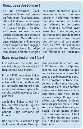 PhilBenhamou's tweet image. L'encadré "Osez, osez Joséphine" (2e Ed. la Franc-maçonnerie pour les Nuls p.379). Mon hommage à Monique Groh qui nous a quitté l'année dernière. #GLFF #francmaçonnerie #JosephineBaker #PourlesNuls
(L'interview  &amp;gt;youtube.com/watch?v=eFIX81…)