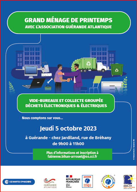 Un bel exemple de mutualisation inter Entreprises avec <a href="/GuerandeATL/">GUERANDE ATLANTIQUE</a>? l' <a href="/ademe/">ADEME</a> , la <a href="/CCINantes/">CCI Nantes St Nazaire</a> et <a href="/EMMAUSolidarite/">Emmaüs Solidarité</a> St-Nazaire... Venez nombreux le 5 Octobre ! Sur inscription urlz.fr/nzsJ <a href="/GuerandeATL/">GUERANDE ATLANTIQUE</a>, association soutenue par <a href="/CCINantes/">CCI Nantes St Nazaire</a>  <a href="/FarrouetPRO/">Fabienne ARROUET PRO</a> <a href="/Mi_Delcroix/">Michelle DELCROIX</a>