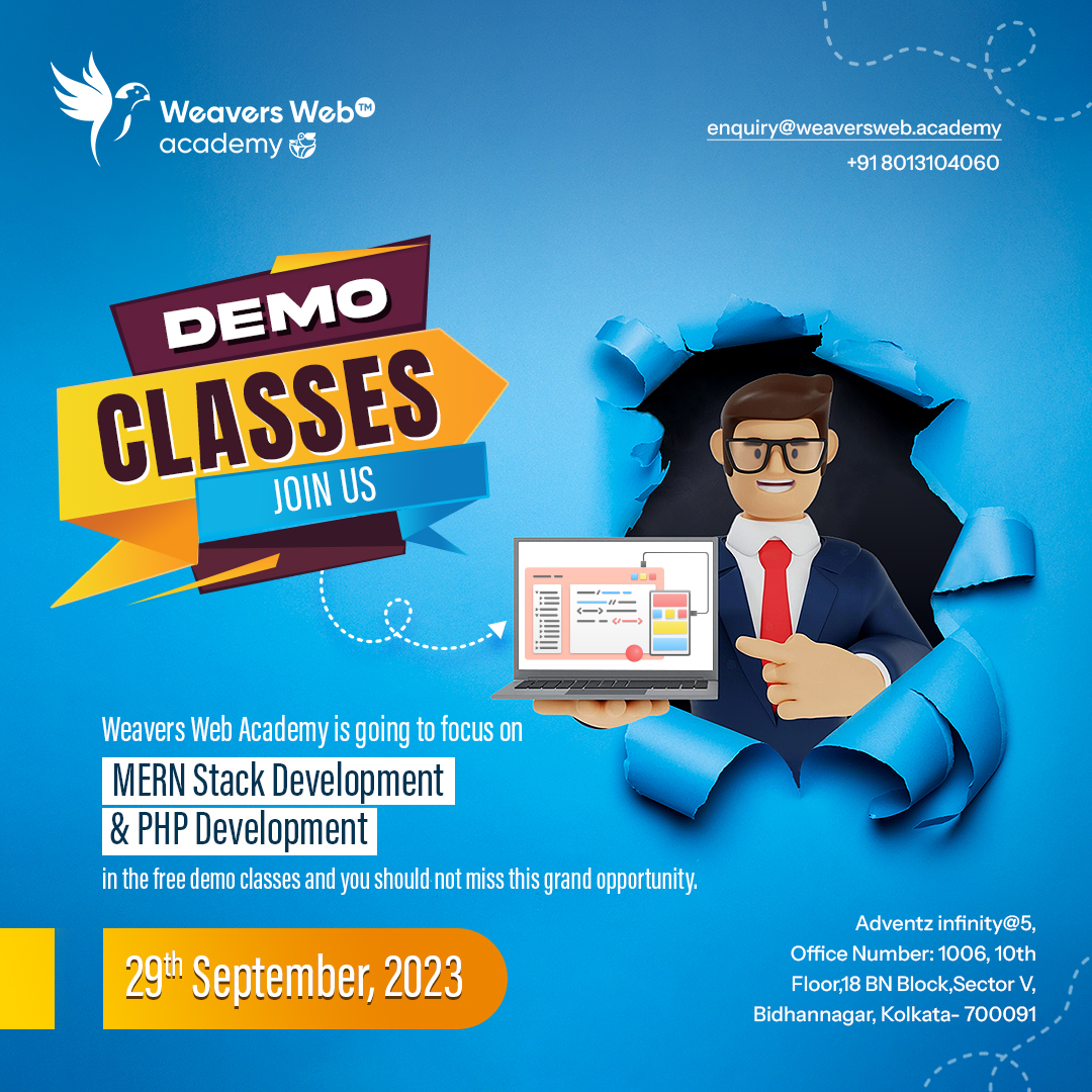 weavers_academy's tweet image. Free demo classes on #MERN_Stack and #PHP are going to be conducted at the Weavers Web Academy and you are sure to reap huge benefits if you attend them. WhatsApp/Call : +91 8013104060
Our Courses - tinyurl.com/yytahcuz
#PHP_Course #Coding #WebDeveloper #FreeDemoClass