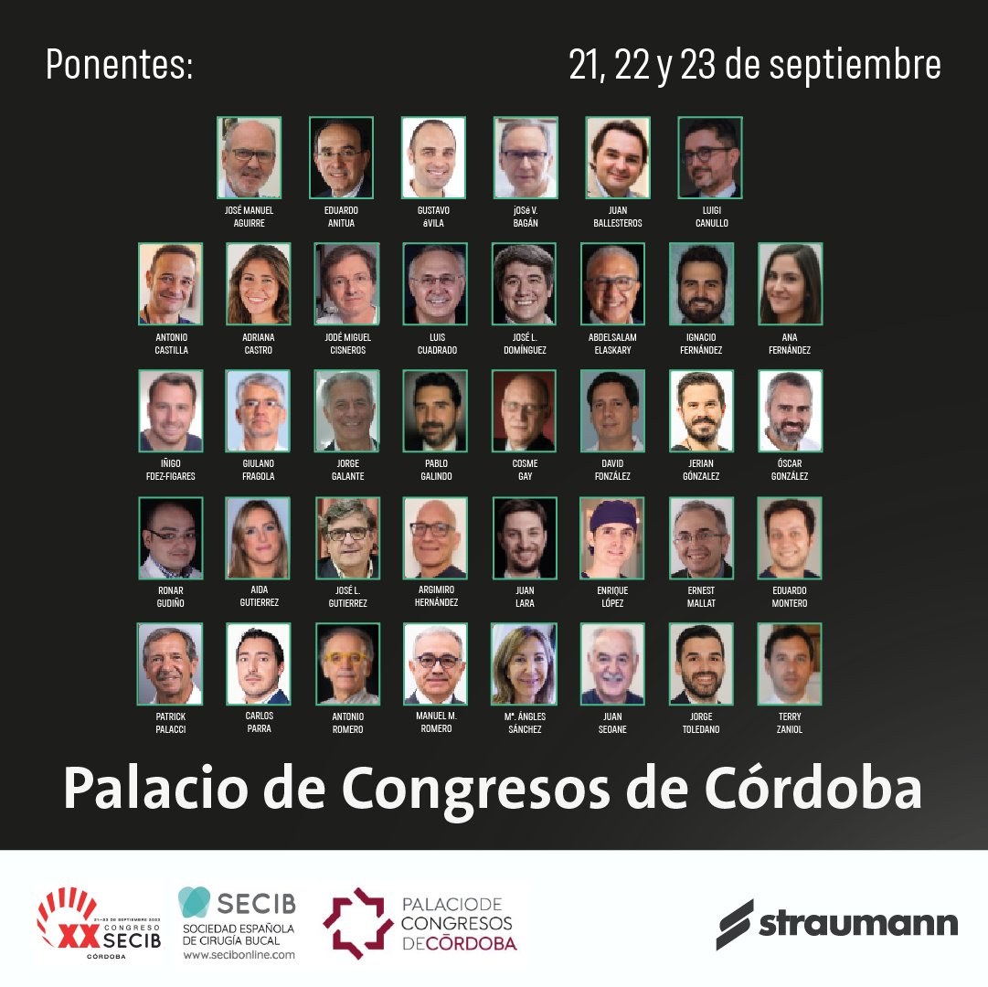 StraumannES's tweet image. ¿Quiénes de vosotros estaréis en el congreso de @secibsociedad en Córdoba?

Estos 👇 son los ponentes que expondrán los últimos avances en implantología basados en la evidencia científica.

¡Te esperamos en nuestro stand! Amplía información aquí ➡ n9.cl/uwy3g9