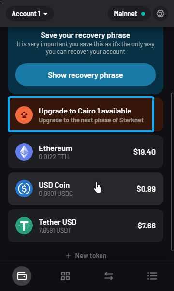 GACryptoO's tweet photo. 🚀 #Starknet Update: Upgrade your wallet to #Cairo 1 now!
1. Open Starknet wallet.
2. Click upgrade.
3. Confirm transaction.
Congratulations! You're on #Cairo1 🎉
❤️ Like
🔁Retweet
🚀LFG https://t.co/uqD8oB2t5Q