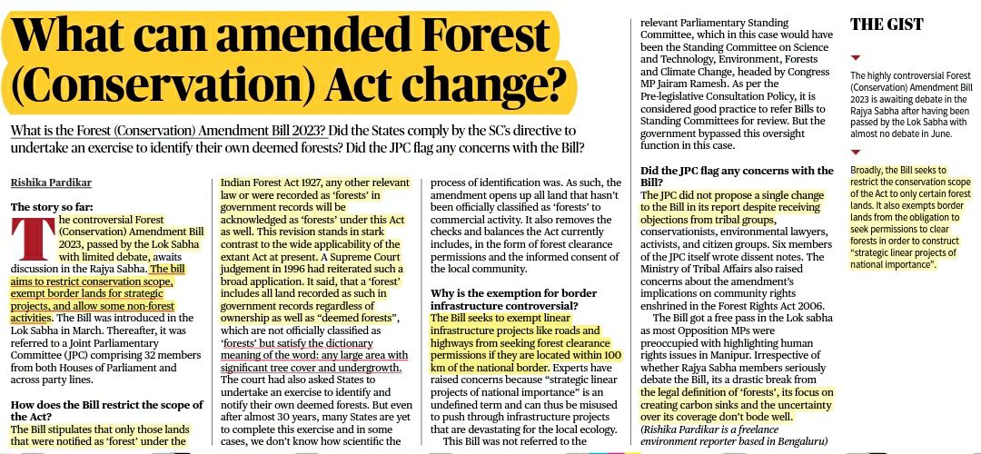 Overview of the Forest (Conservation) Amendment Bill, 2023