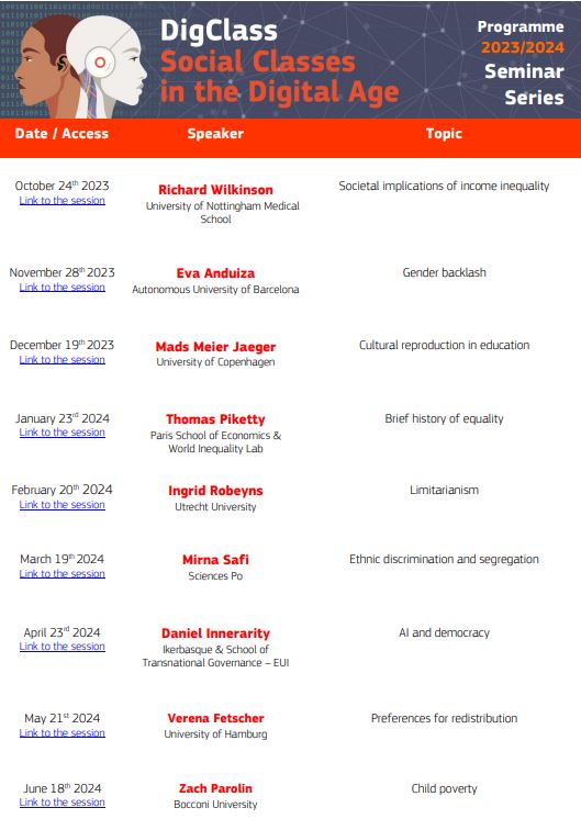 Leire Salazar (@leire_salazar) on Twitter photo 2023-24 #DIGCLASS online seminars on multidisciplinary approaches to inequality. Thrilled to welcome <a href="/ProfRGWilkinson/">Richard G Wilkinson</a> <a href="/Evaanduiza/">Eva Anduiza</a> <a href="/MadsJaeger/">Mads Meier Jæger</a> @PikettyLeMonde <a href="/IngridRobeyns/">Ingrid Robeyns @ingridrobeyns@bsky.social</a> <a href="/mirna_safi/">Mirna Safi</a> <a href="/daniInnerarity/">Daniel Innerarity @daniel-innerarity.blsky.social</a> <a href="/FetscherVerena/">Verena Fetscher</a> <a href="/ZParolin/">Zach Parolin</a>
Info: joint-research-centre.ec.europa.eu/tools-and-labo… 2023-24 #DIGCLASS online seminars on multidisciplinary approaches to inequality. Thrilled to welcome <a href="/ProfRGWilkinson/">Richard G Wilkinson</a> <a href="/Evaanduiza/">Eva Anduiza</a> <a href="/MadsJaeger/">Mads Meier Jæger</a> @PikettyLeMonde <a href="/IngridRobeyns/">Ingrid Robeyns @ingridrobeyns@bsky.social</a> <a href="/mirna_safi/">Mirna Safi</a> <a href="/daniInnerarity/">Daniel Innerarity @daniel-innerarity.blsky.social</a> <a href="/FetscherVerena/">Verena Fetscher</a> <a href="/ZParolin/">Zach Parolin</a>
Info: joint-research-centre.ec.europa.eu/tools-and-labo…
