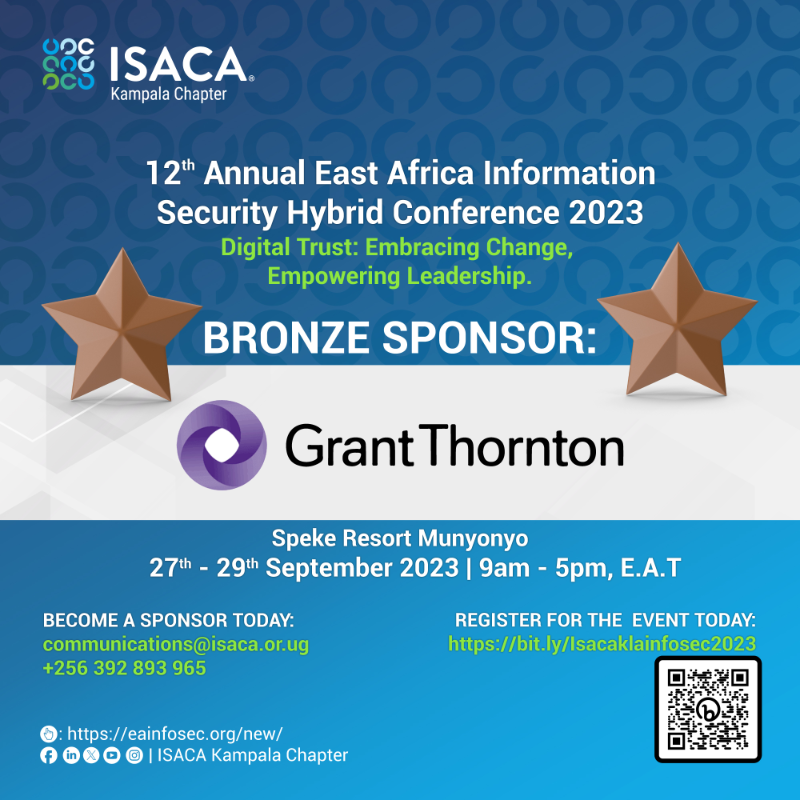 ISACAKampala's tweet photo. While we gear up for our 12th Annual EA Information Security Conference, we are honored to introduce to you some of our Bronze Sponsors ✨

1. @GrantThorntonUG
2. @DPFUganda
3. @newvisionwire

We look forward to achieving great things throughout this partnership.

#EAInfoSec2023
