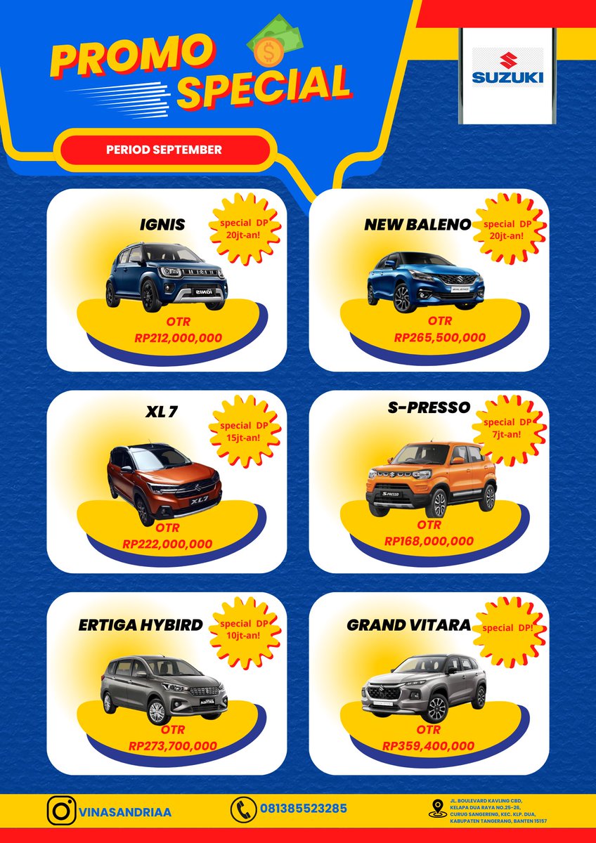 VanillaLatew's tweet photo. @AREAJULID *PROMO SUZUKI SEPTEMBER‼️🥳*

*Dapatkan Triple Bonus*
• Diskon puluhan Juta
• Suku Bunga Bersaing
• Accesories Dll

*DP Ringan Angsuran Terjangkau data dibantu*
HUBUNGI :
Vina suzuki 081385523285 

https://t.co/A3iPpVFSdT

Note : Mohon di Bantu di Share ya  trimksi🙏 https://t.co/nP8lfsBpIG