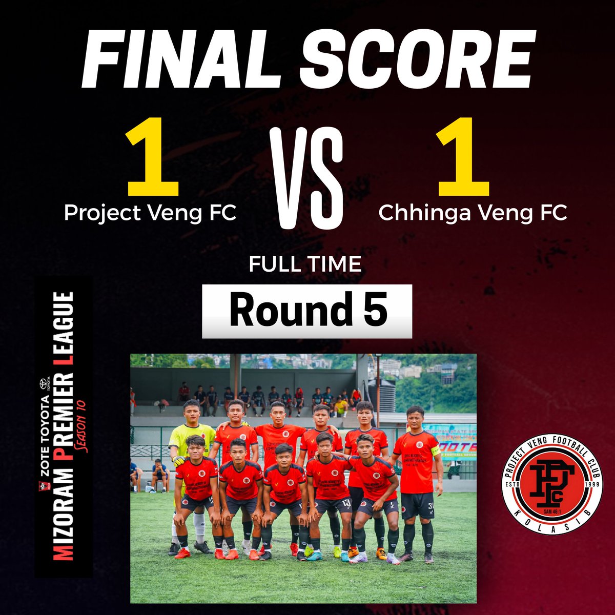 ProjectVengFC's tweet photo. Another shared point at First Battallion MAP Ground.. See you all at Kolasib.. ⚽🔥
#MizoramPremierLeague @Zonetmpl
#Round5 #MizoramFootballAssociation @MizoramFootball #ChhingaVengFC #ZoteToyata #Zonet
Ref: https://t.co/SFkuFBH7M0 https://t.co/gl7ntujQMp