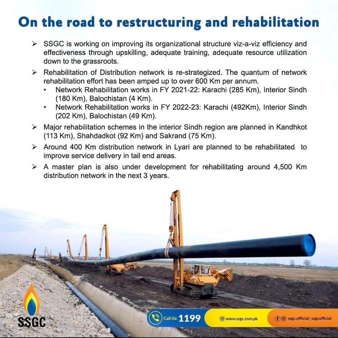 SSGC has already started on a grand plan to rehabilitate its old network for the primary aim of improving service delivery to a large customer-base many of whom are residing in tail end areas. #SSGC #GasPipeline #strategy
