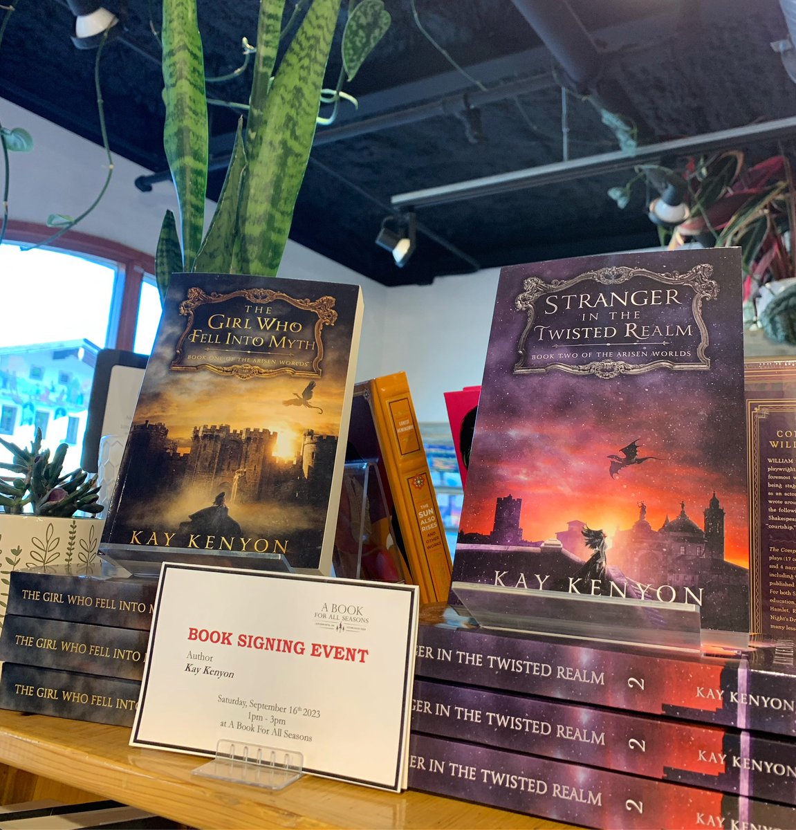 Join us for a book signing with local author, Kay Kenyon from 1-3pm on Saturday, September 16th! The Arisen World series is based in myth, multiple realms, and the crossings that connect them. The second book just came out! #abookforallseasons #booksigning #indiebookstore