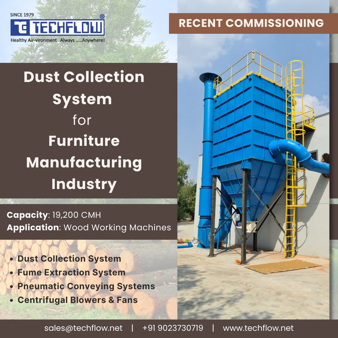 techflownet's tweet image. Successfully commissioning a cutting-edge Dust Collection System for a leading Furniture Industry with a capacity of 19,200 CMH powered by a 30 KW motor for handling Wood Powder Dust.

Learn more:
bit.ly/463RKod

#airpollutioncontrol #woodenindustry #dustcollectionsystem