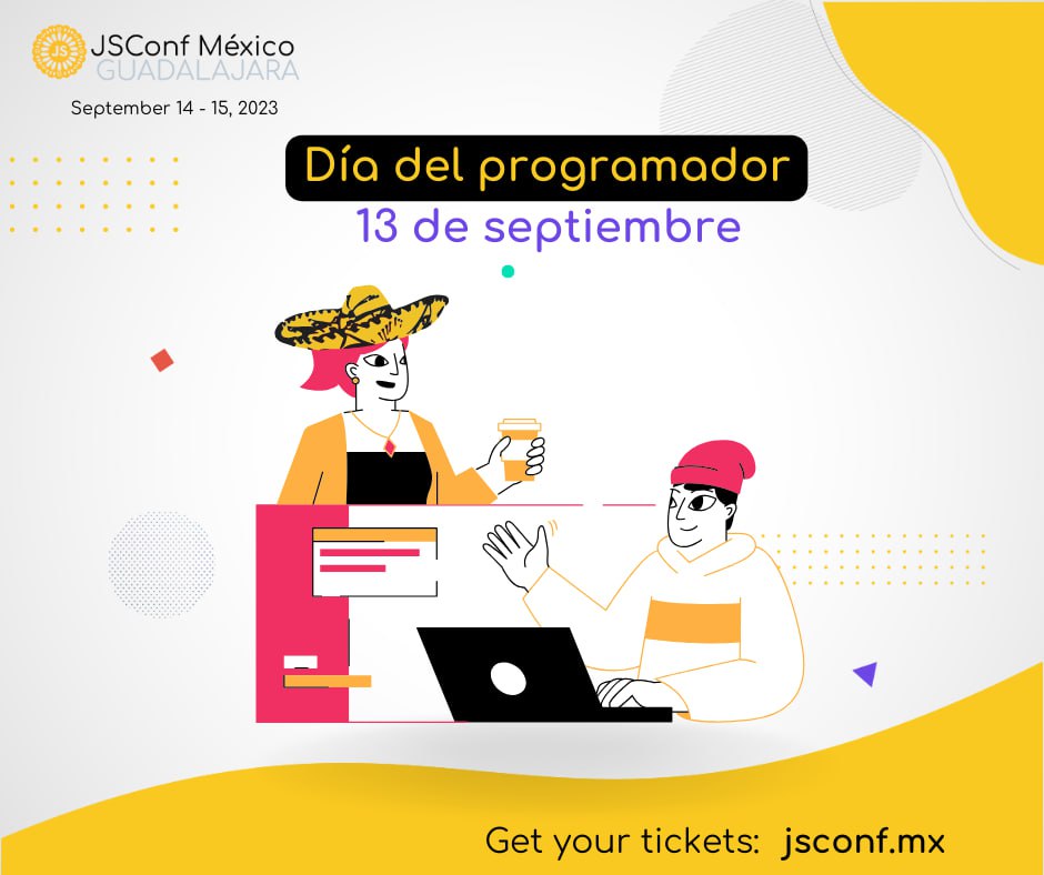 ¿Sabías que hoy se celebra el día de la programadora y el programador? 🥳 🎉💻 El preambulo perfecto para la celebración del JavaScript. ¿Vas a venir a #JSConfMX a celebrar junto a la comunidad? 😀

📅 14 y 15 de Septiembre
📍 Guadalajara, Jalisco. 🇲🇽

#JSConfMX2023 #JavaScript