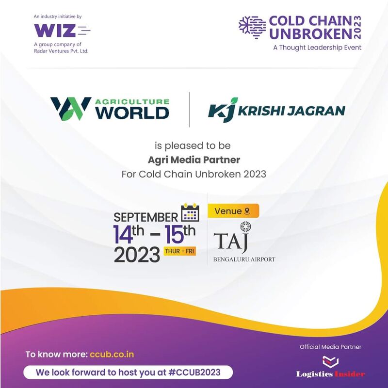 kjkrishimedia's tweet image. Krishi Jagran along with Agriculture World is pleased to participate in Cold Chain Unbroken 2023, A Thought Leadership Event to be held on 14th-15th September, 2023, at Taj Bengaluru Airport. Stay tuned and follow us for more updates.

#coldchain #coldchain2023 #coldchainunbroken…
