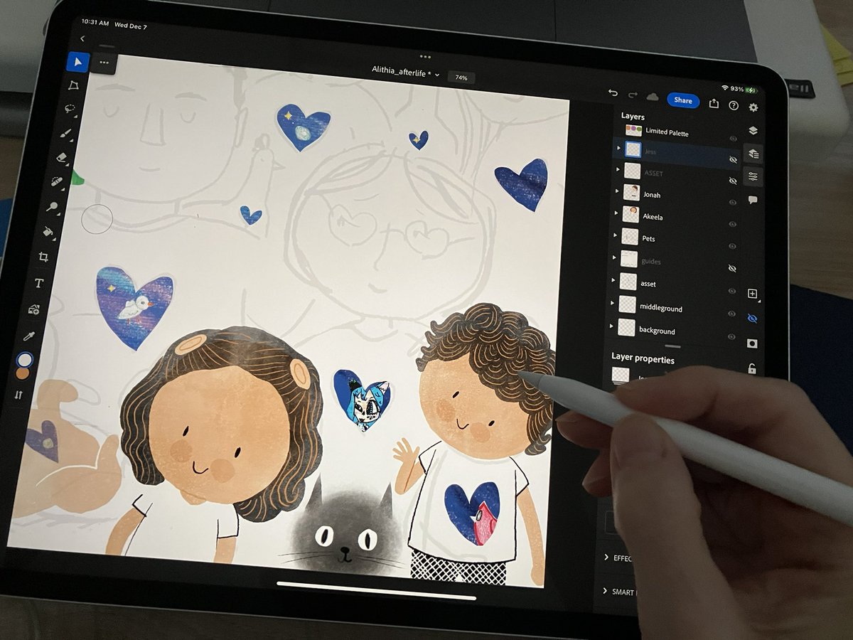 violetlemay's tweet photo. I snapped this photo when I was illustrating “Alithia Ramirez Was an Artist” last fall. ✍️
:
#violetlemay #illustrator #illustration #kidlitart #kidlit #amwriting #picturebook #photoshop #iPadPro #applepencil #alithiaramirez #uvalde #uvaldestrong #scbwi https://t.co/Gfajjm2XDr