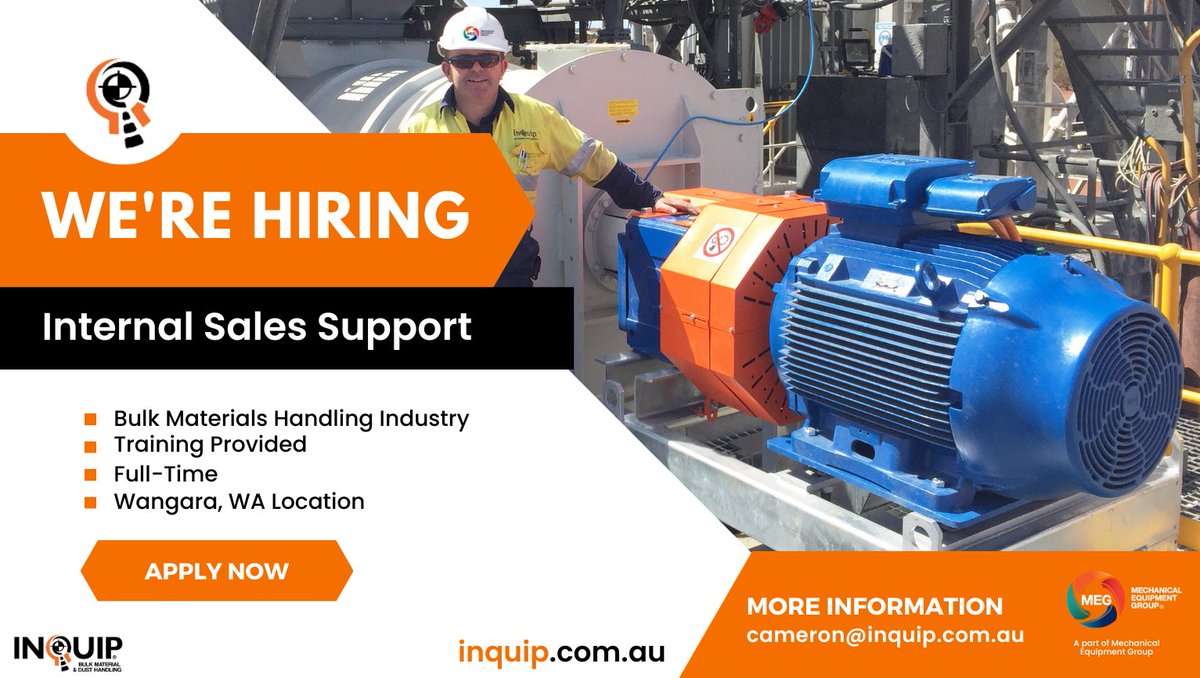 We're looking for an Internal Sales Support individual to join our team - Could this be you? 💻
🔸 Apply online today! 👉🏼  seek.com.au/job/69984437
Contact us for more info  📧 cameron@inquip.com.au

#internalsales #hiring #salessupport #bulkmaterialshandling #inquip #meggroup