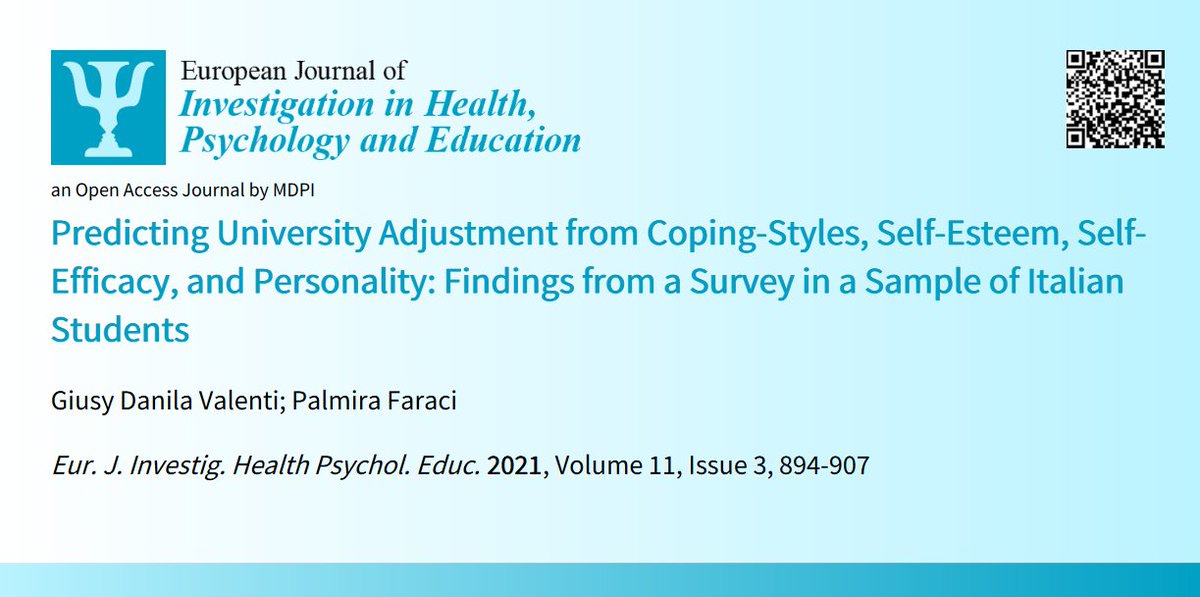 EJIHPE_MDPI's tweet photo. 🥳Welcome to read👉"Predicting #UniversityAdjustment from #CopingStyles #SelfEsteem #SelfEfficacy #Personality: Findings from a #Survey in a #Sample of #ItalianStudents"📜by🧑🔬G. D. Valenti & P. Faraci:📍https://t.co/yVJfTRHzvY
#freshmen #coping https://t.co/eRJhg8gp8M
