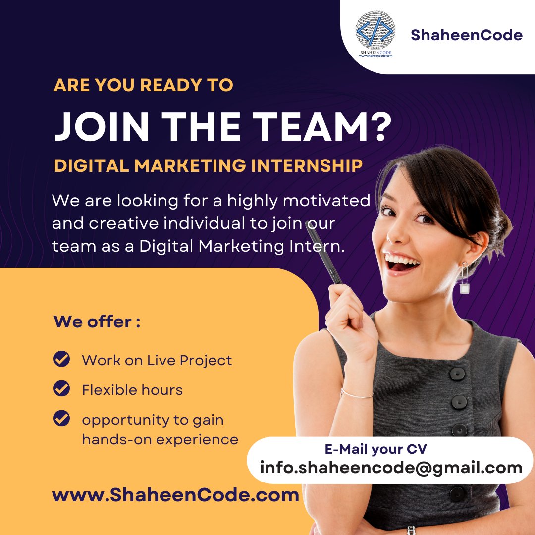 shaheencode's tweet image. We are looking for a highly motivated & creative individual to join our team as a Digital Marketing Intern. As a Digital Marketing Intern, you will have the opportunity to gain hands-on experience in various aspects.
#interns #internship #iPhone15 #DigitalMarketing #startups